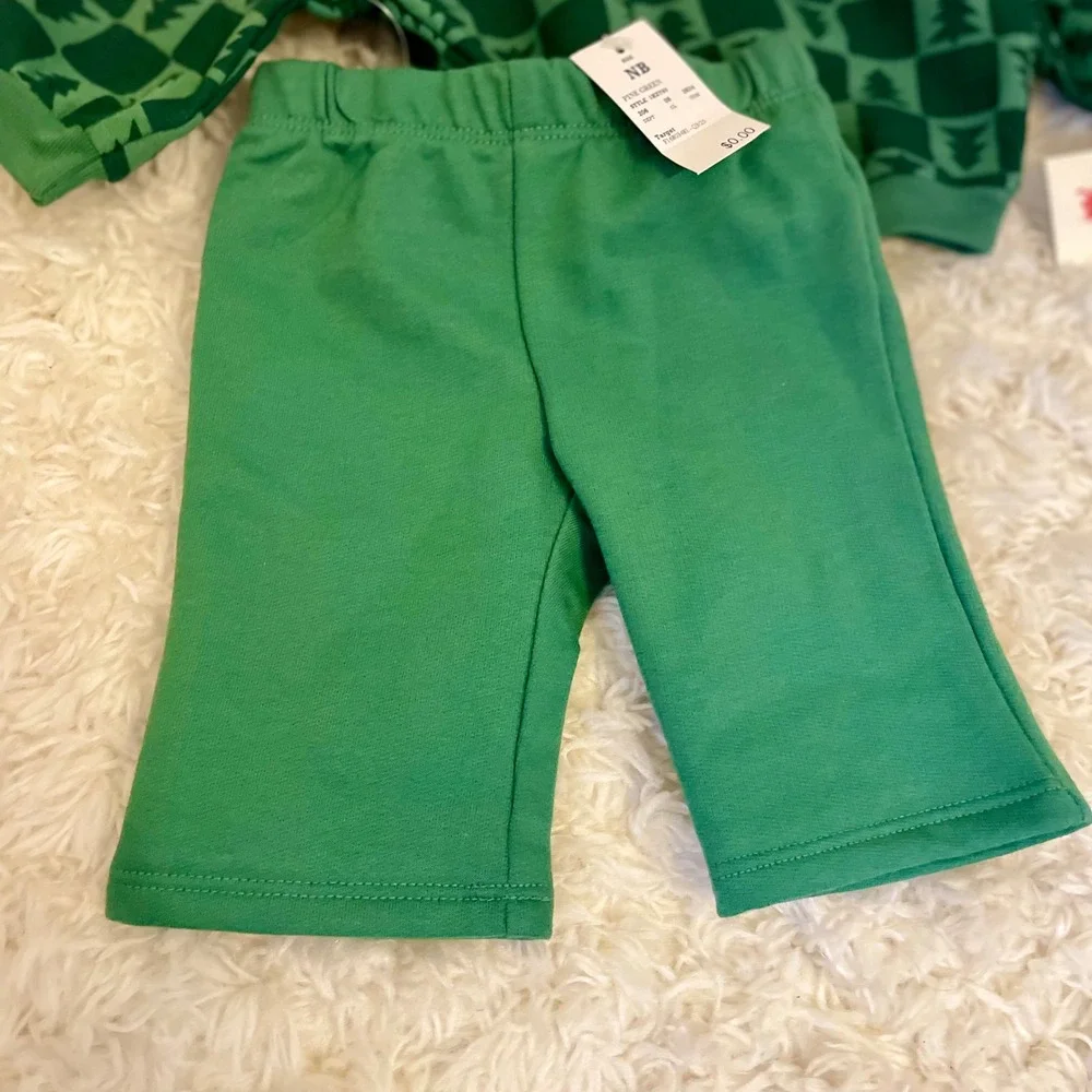 Cat & Jack Baby Green Tree Checkered Long Sleeve Sweatshirt Pants Outfit NB‎